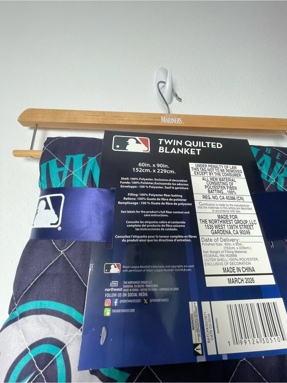MLB Seattle Mariners Twin Quilted Blanket - Navy & Teal
